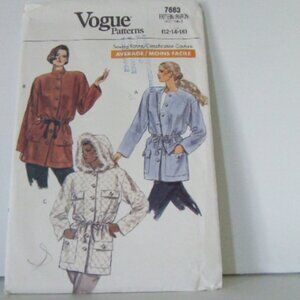 Fall coat sewing pattern Vogue uncut vintage plus size loose hooded jacket 80s